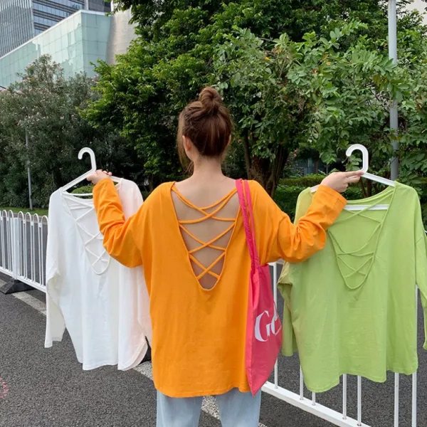 통큰마켓 백리스 형광 라운드 오버핏 긴팔티 3color 