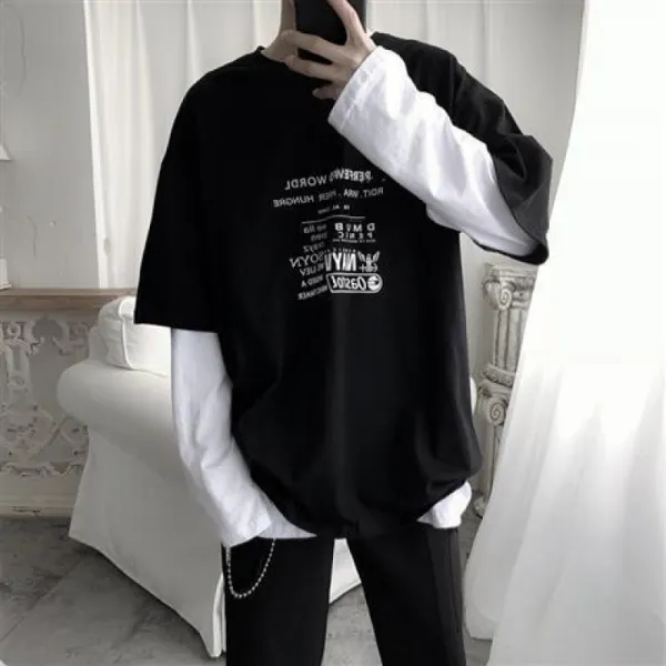 케이디 trading 레터링 프린트 반팔티 디프 블랙 무드 INS 초화의 상계 흑백 심플 이니셜 플라워 BF 와이드 루즈핏