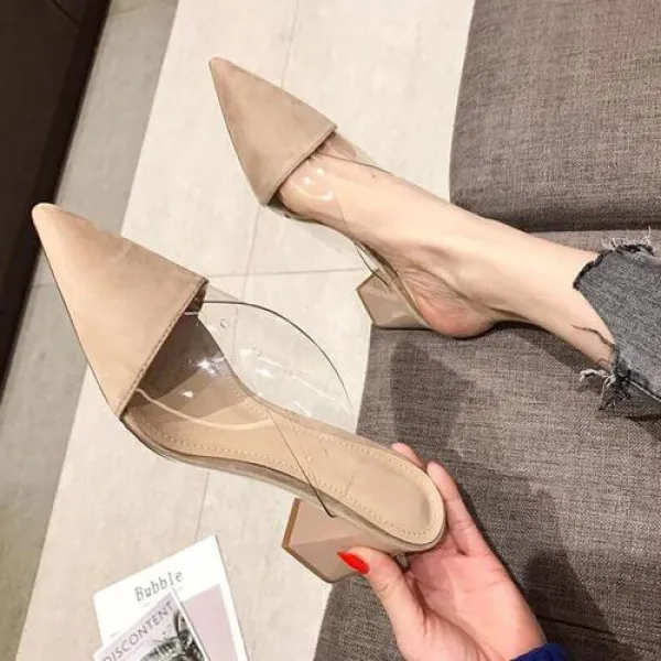 여성 블로퍼 뮬 슬리퍼 스니커즈 지적 샌들 샌들 하이힐 그물 빨강 뮬러 슬리퍼 여성과 두께의 지적 이분법 슬리퍼 여성 2019 새로운 여름 한국어 버전