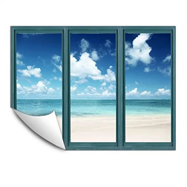 벽 침실 침실 가짜 창 블루 윈도우 이동식 벽지 박탈 및 스틱 벽 스티커 - 24x32 인치 (24