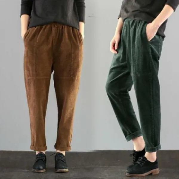  실버캣 여성 빅사이즈 데일리 컬러 골덴 밴딩 긴바지