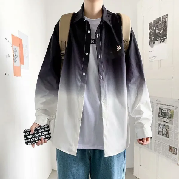 홍콩풍 산뜻하다 점점 변색 긴팔 셔츠