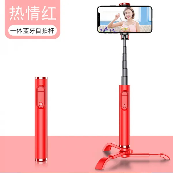 Cyke 세력 주간 알루미늄 블루투스 스틱 휴대폰 생방송 촬영 삼각대 데스크톱 셀카봉 레드