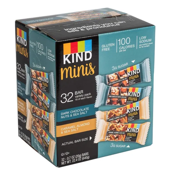 카인드바 미니 다크 초코렛 넛 & 씨솔트 , 카라멜 아몬드 & 씨솔트 맛 2종 총 32개, 1BOX ( 32 개입 )