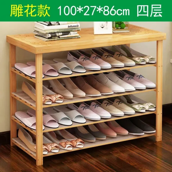현관 레이어드 소녀 담모퉁이 대나무 구두걸이 튼튼한 계단 간편 문뒤 방 우드 남자 더블레이어, 보강 꽃 조각 4-100