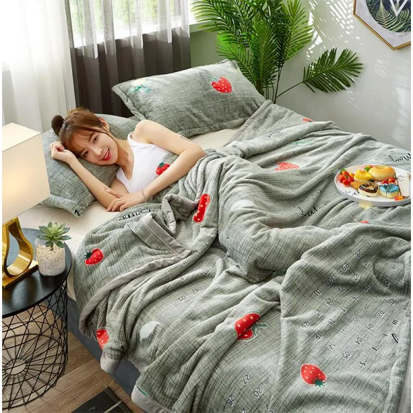 차렵이불 여름 산호 얇은스타일 무릎담요 털목도리 에어컨 타월담요 오후휴식 플란넬, C23-딸기 기억