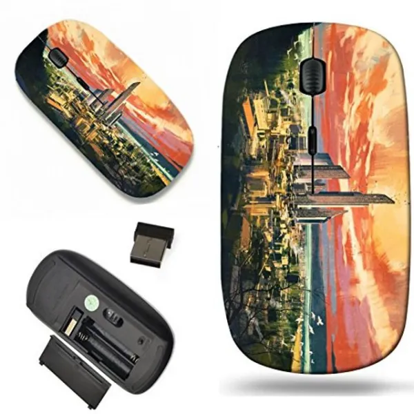 Luxlady 무선 마우스 여행 2.4G 무선 마우스 USB 수신기 노트북 PC 노트북 맥 디자인 용 1000 DPI 이미지 ID 42280502 Sunse에서 마천루와 미래 공상 과학 도시의 디지털 그림, 본상품선택, 본상품선택