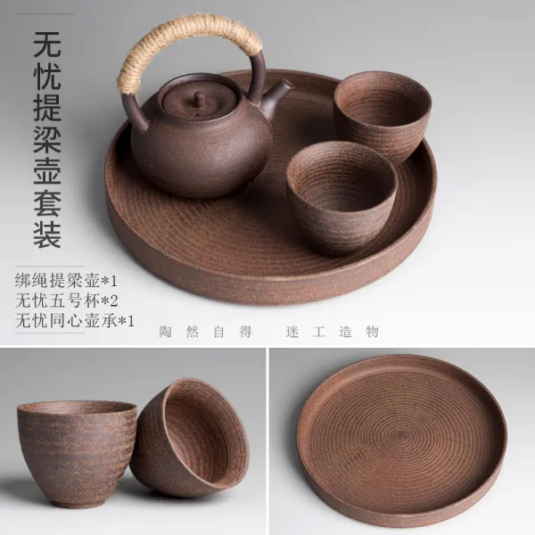 토이뉴스 도자기티포트 도자기차주전자 도벽 결박함 끈 들보주전자 독창적 원광 거친 다관 가정용 단주전자 차를 달이다 구 다반, 들보주전자 1주전자 2 컵 1접시