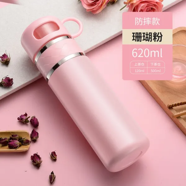 기고당 남성 티보틀 대용량 사파리 휴대 퀄리티 스테인리스 스틸 물컵 보온 타입 핸들스틱 핑크 620ml