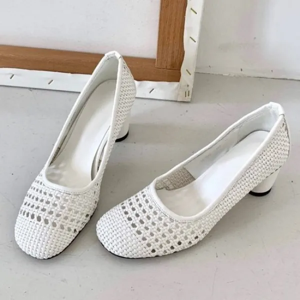 [디자이어로즈] 여자 여름 라탄힐 펌프스 구두힐 6cm TAS0152