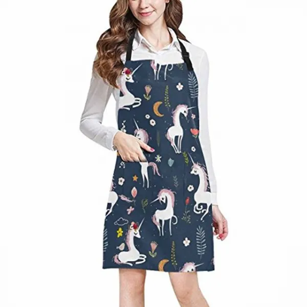 InterestPrint 만화 유니콘과 꽃 주머니 전체 인쇄 조정 턱 받이 앞치마-상업적인 레스토랑 및 홈 주방 앞치마 여성 남자 플러스 크기, 해시기ckse68 디자인 # 4