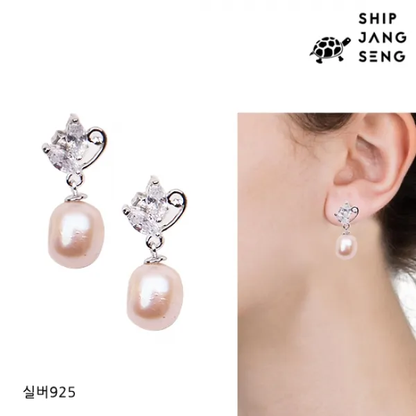십장생 큐빅 담수진주 귀걸이