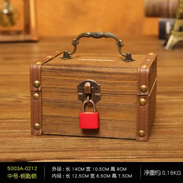 동전저금 골동품 궤짝 비즈보관함 보물상자가방, 중간 키 잠금