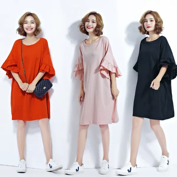 패션이루 프릴 원피스 미시 라운드넥 미디 봄 루즈핏 캐주얼