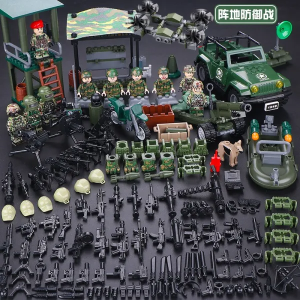 레고호환 밀리터리 경찰 군인 특수부대 피규어 세트, 형광녹 진지 방어전