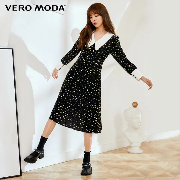여름원피스 Vero Moda카라 빈티지 노란꽃 벨벳 미들롱타입 원피스 32037D006