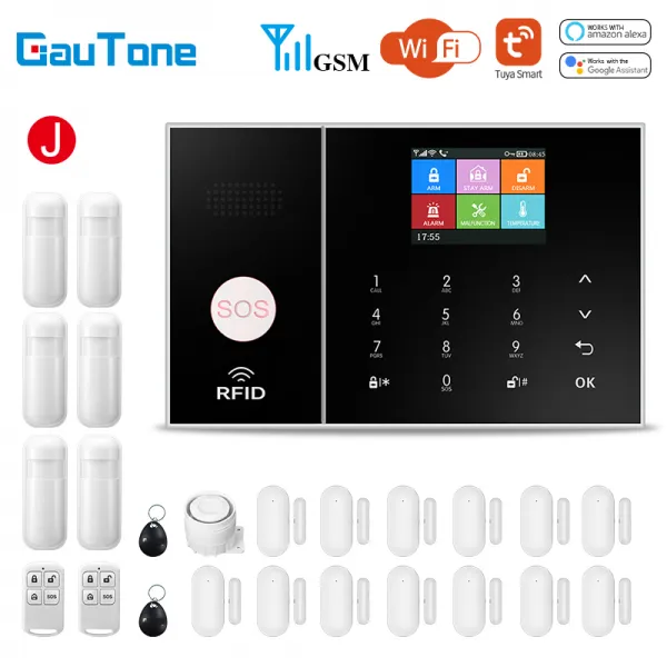 Gautone 홈 비즈니스를위한 단순히 안전한 경보 시스템 도어 센서가있는 GSM WiFi 보안 TUYA App 원격 제어, 07 J_01 EU 플러그