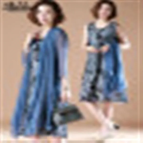 금모 2019 새엄마 여름옷 투피스 원피스 중장년층 니하이 스커트 너무 고귀한양풍 세트 40 50 블루 2xl 건의 120 135근 