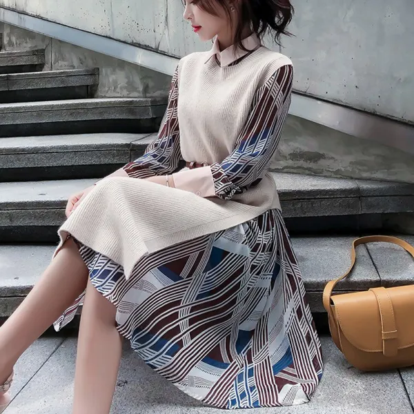 데일리와이 니트베스트 쉬폰 원피스 세트 벨트set 