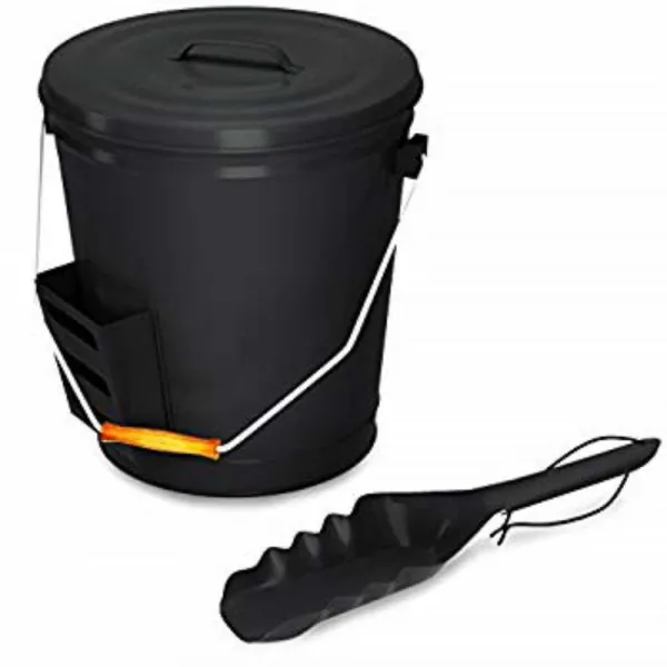 Home-Complete 4.75 Gallon Black Ash Bucket with Lid and Shovel-Essential Tools for Fireplaces Fire Pits Wood Burning S