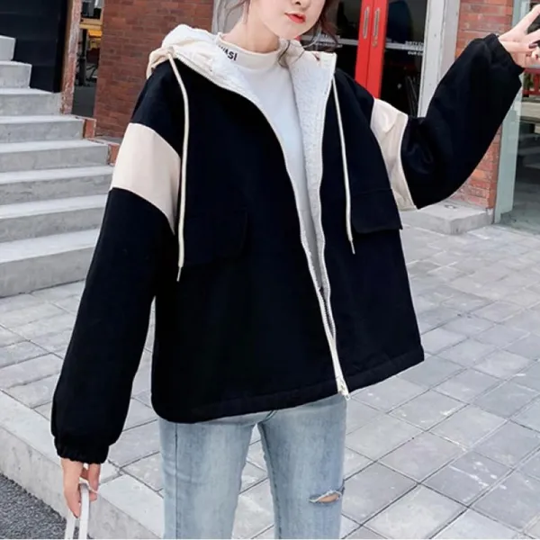 kirahosi 심플 패션 여성 양털 자켓 카고 점퍼 오버핏 포근 589호+덧신증정 AOwc9ih2