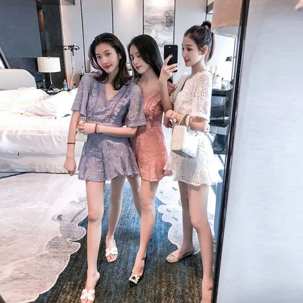 블랙바바 여성 브이넥 펀칭 커버롤 미니 원피스A19052916