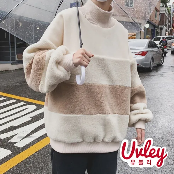 유블리 남성 맨투맨 푹신푹신 루즈핏 캐시미어 스웨터 인절미색 댕댕이같은 (UV2118108JH)