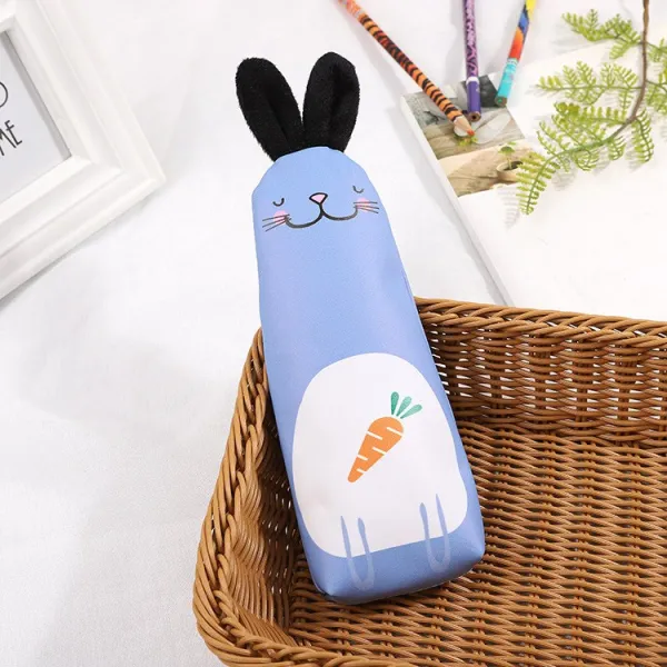스윗 PU 피질 애니메이션 귀염둥이 래빗 펜파우치 수납 문구용 펜주머니 빅 펜트레이, 블루 내막 화이트 배 당근 래빗