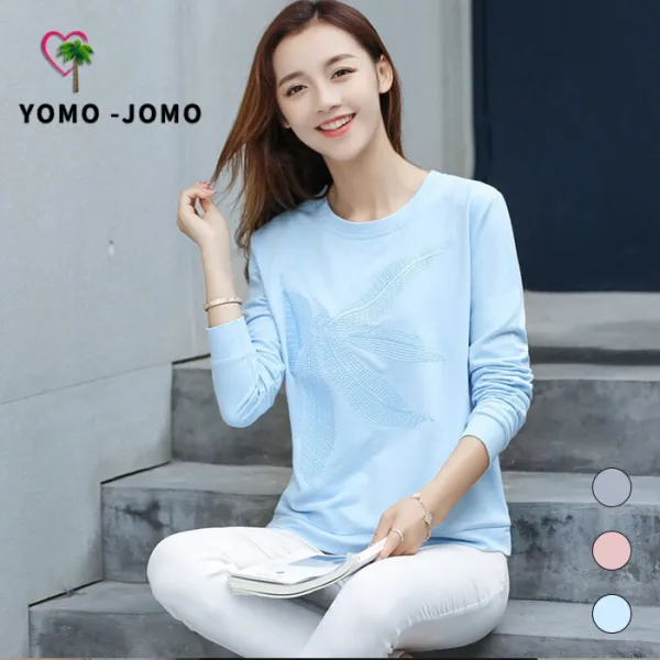 요모조모 여성 면 라운드넥 심플 맨투맨 긴팔 티셔츠 Yjs345