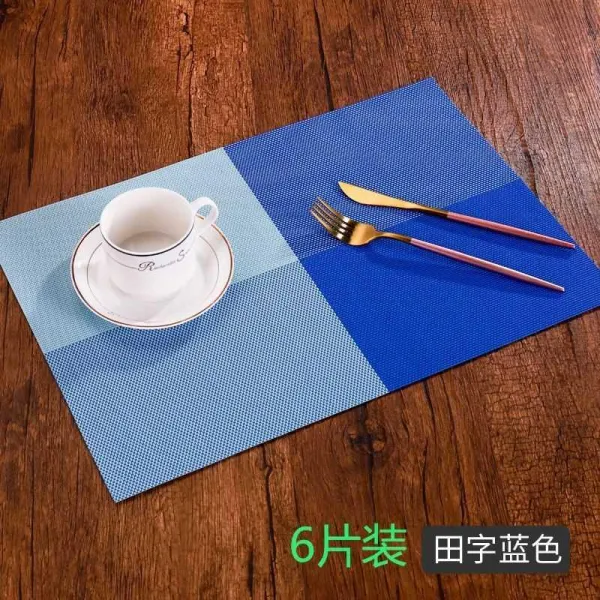 식탁 서 찬합매트 노르딕 화상방지 그릇 PVC 방수, 논밭의 자 -블루 45 *30_6 개