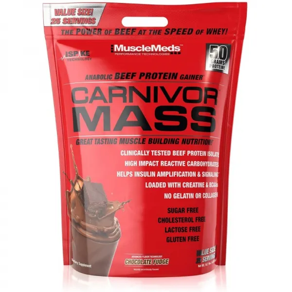 MuscleMeds 육식 동물 질량 단백 동화 쇠고기 단백질 게이너 초콜렛 퍼지 10.7 파운드, 1, 단일상품