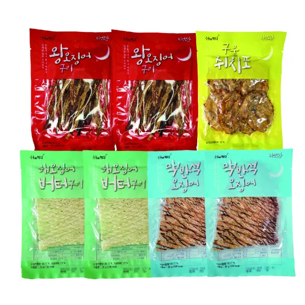 더먹다 자연오감 맥반석 오징어 3p + 왕오징어 구이 2p + 구운 쥐치포 2p, 자연오감 자연세트3 맥반석3/왕오징어2/쥐포2