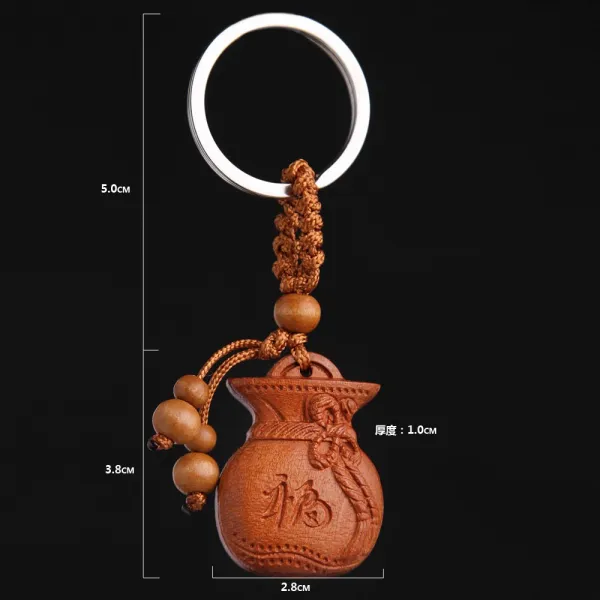 Apr.29 6번 무사안일 홀딩 디자인 복숭아나무 핸드폰 걸이 중국풍 복고 족제비 钥匙 열쇠고리 목제 끈으로 대박Z, 복 주머니