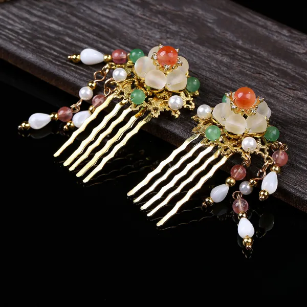행복만땅찐이네가게 비파어 엔틱 중국한복 신부 액세사리 머리빗 여성 올림머리 빗질 옥석 앞머리 똑딱핀 액세서리