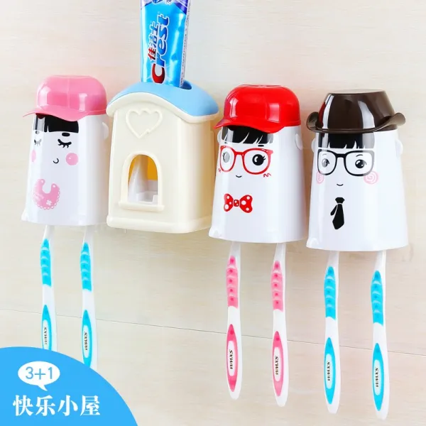 사랑방 빨판 칫솔걸이 창의적 치약 짜기 끈 칫솔컵 양치컵 세면, 해피 31