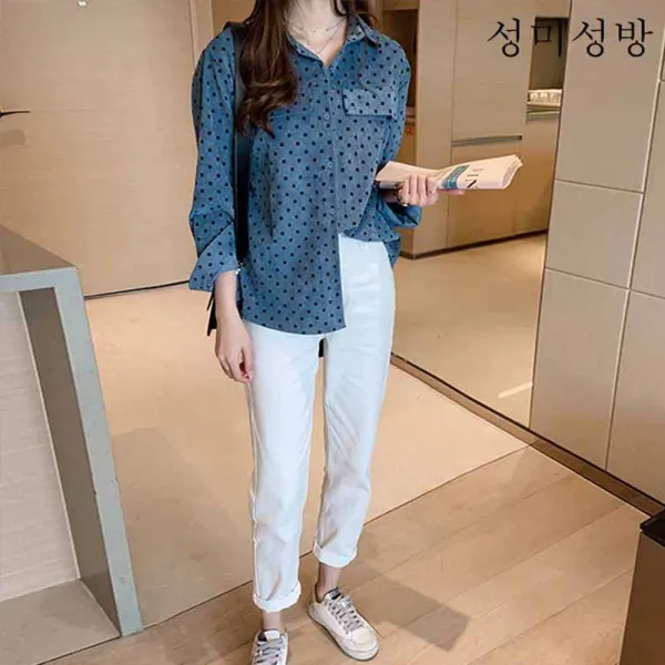 성미성방 블라우스 여 디자인 소중추 2019년 빈티지 항구 느낌의 루즈핏 긴팔 셔츠 패션X01