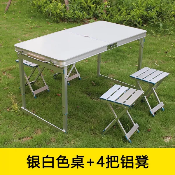 야외테이블 접이식테이블 야외 노점 디스플레이테이블 휴대용 알루미늄합금 자가운전여행 바베큐 차량용 피크닉테이블의자 T05 실버화이트 책상한장+4개 알루미늄걸상 테이블백