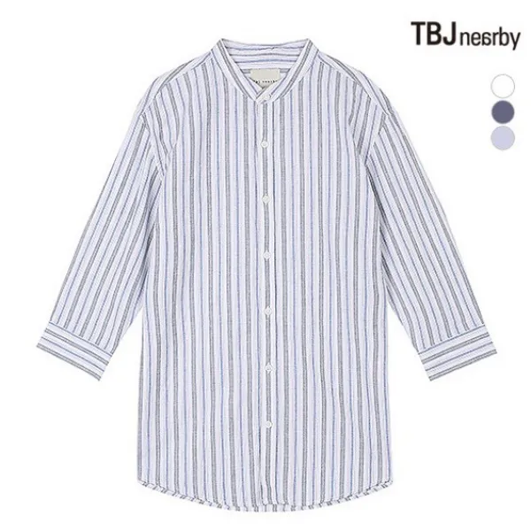 TBJ 티비제이-초특가전-[최초 50% 판매] 남성 7부 코튼 린넨 루즈핏 헨리넥 스트라이프 셔츠 남자 여름 마셔츠 면70% 마30% [잔여수량 초특가할인