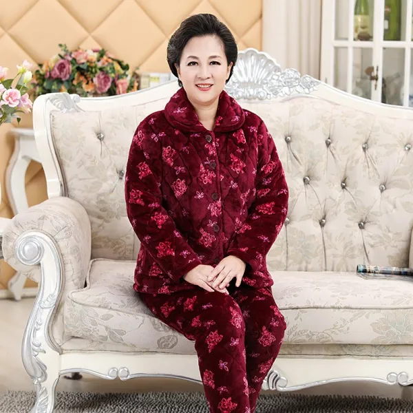 세르지1 플란넬잠옷 여성 겨울 가을 가능 핏아우터 두꺼운 빅사이즈 보온 엄마 실내복 홈웨어