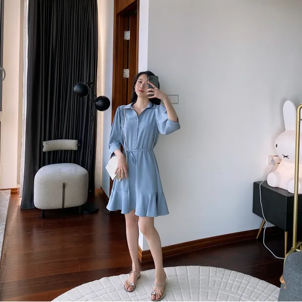 무생채 여름 인어라인 머메이드 원피스 호박골원피스녀2020품하프셔츠스커트 날씬해보