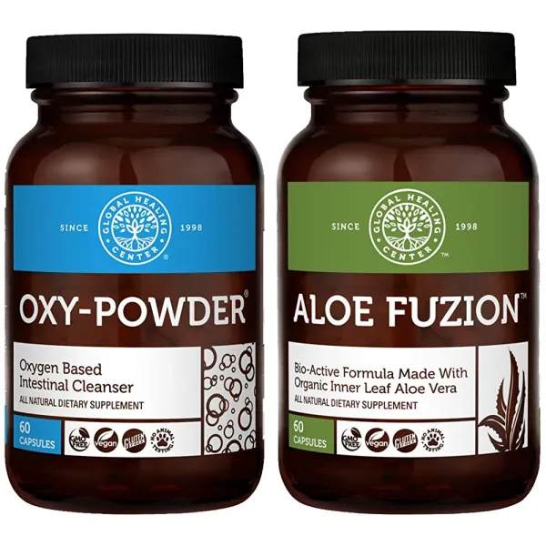 Global Healing Oxy-Powder & Aloe Fuzion Kit-를 지원하고 분을 하는 산소 기반 결장 세척제 및 활성, 단일상품, 단일상품