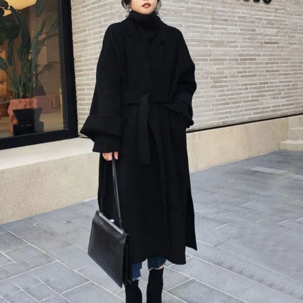 Kirahosi 롱코트 가을 겨울 여성 모직 캐시미어 롱코트 자켓 아우터 슬림핏 코트 110 368 Hvyg9h6
