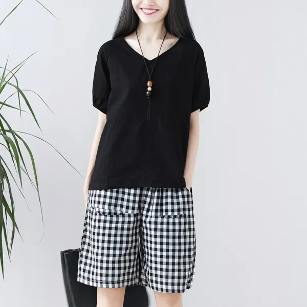 여성투피스세트 여성투피스세트 캐주얼린넨세트 브이넥티셔츠+린넨바지 데일리룩세트 루즈핏빅사이즈d02