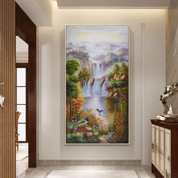 까치와 폭포 보석십자수 45x70, 45cmx70cm