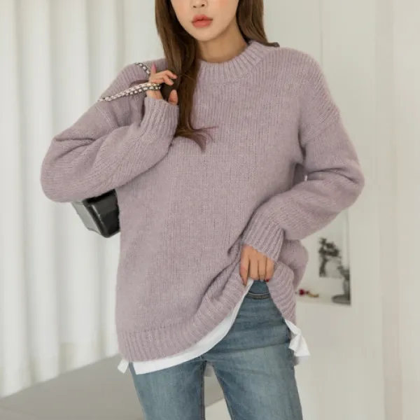 화이트폭스 컬러풀베이직라운드넥니트