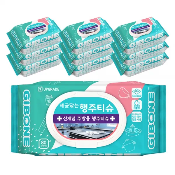 기본에 세균닦는 행주 티슈 캡형, 80매, 10팩