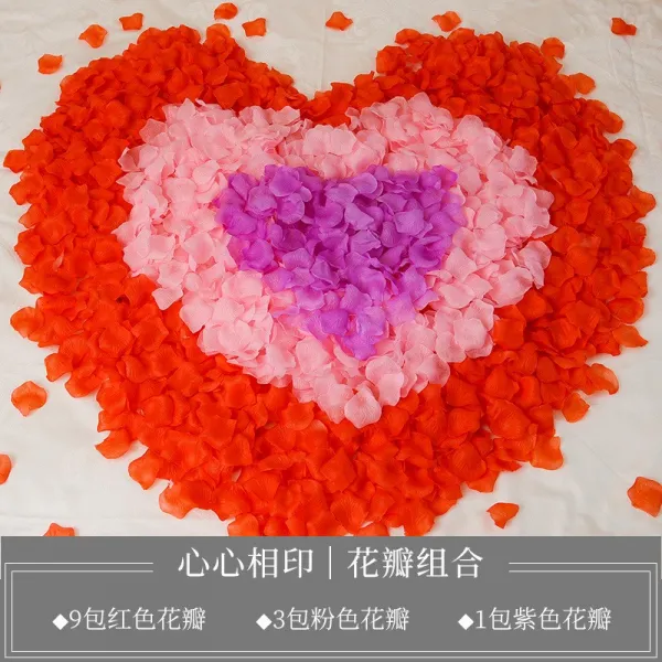 디어 부직포 모조 로즈 꽃잎 웨딩 프러포즈 생일 로맨틱 고백 결혼 방 배치, 이심전심 꽃잎 콤비네이션