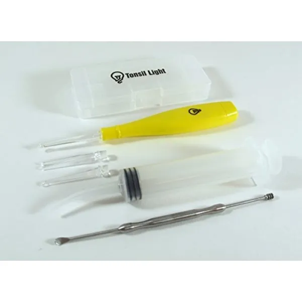 Tonsil Light 편도선 라이트 옐로우 편도선 스톤 리무버 + 관개 주사기 + 프리미엄 스테인레스 스틸 도구 단일상품