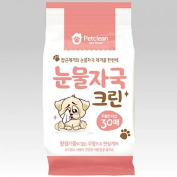 잡균제거 눈물자국 크린물티슈 30매X3개 반려견 눈물냄새 항균, 3개