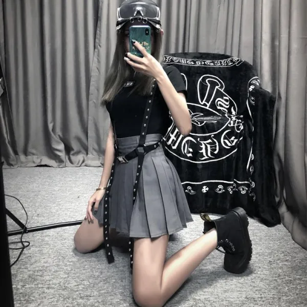 kirahosi 플리츠스커트 여름 여자 반신 치마바지 팬츠 스커트 체크 36호 DB0svw6
